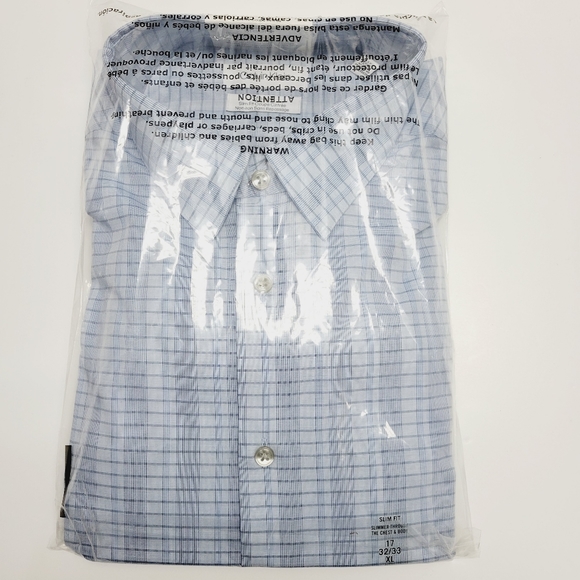 Calvin Klein STEEL+ Slim-Fit Non-Iron Stretch Blue Check Dress Shirt 17 32/33 XL - Picture 4 of 14